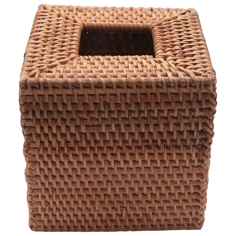 

3X Square Rattan Tissue Box Cover, Hand Woven Wicker Tissue Holder, 5.7 X 5.7 X 5.7 Inches, Wood Color