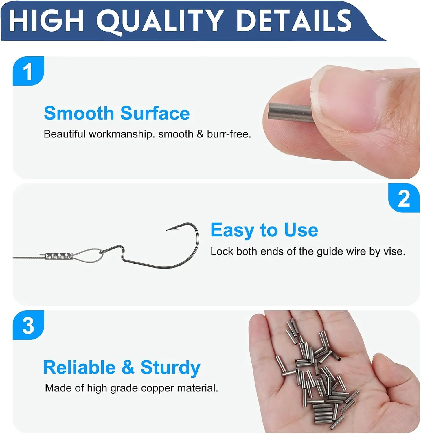 Fishing single barrel crimping sleeves 500Pcs fishing line wire leader copper tube connectors mixed copper tube tackle accessories