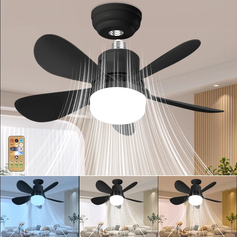 Socket Ceiling Fan Lights with Remote Quiet Ceiling Fans Dimmable 3 Color E27 Socket Fan with Light for Bedroom Garage Kitchen