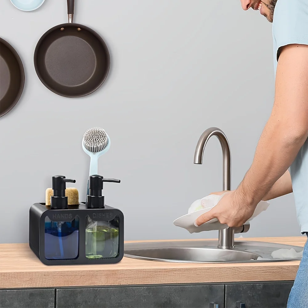 Soap Dispenser Soap Dispenser Bottle 1pc Dish Soap Dispenser For Sink Countertop Soap Dispenser & Brush Holder Refillable Lotion For Bathroom