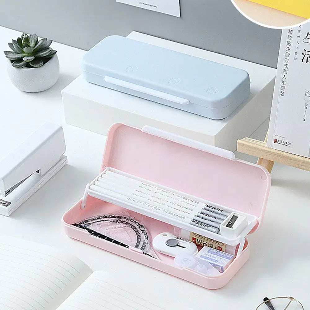 

Portable Waterproof School Supplies Soild Color Pen Case Stationery Case Macaron Color Pencil Box Double Layer Pencil Case