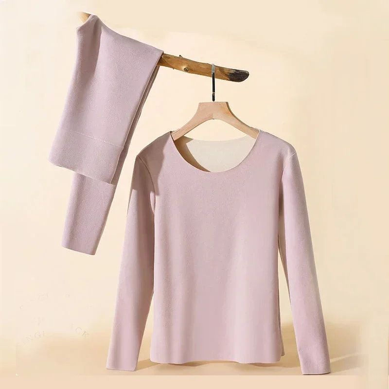 Thermal Underwear Winter Long Sleeve Bottoming Top Seamless Thick Double Layer Warm Lingerie Woman 2 Pcs Set Sleepwear/602 Q104