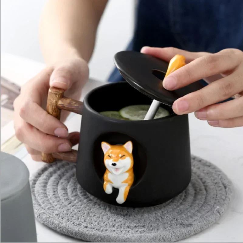 

Spoon With Household Shiba Personality Inu Tea Couple Coffee Creative Mug Gift Set Cute Lid Milk Water For Ceramic Cup