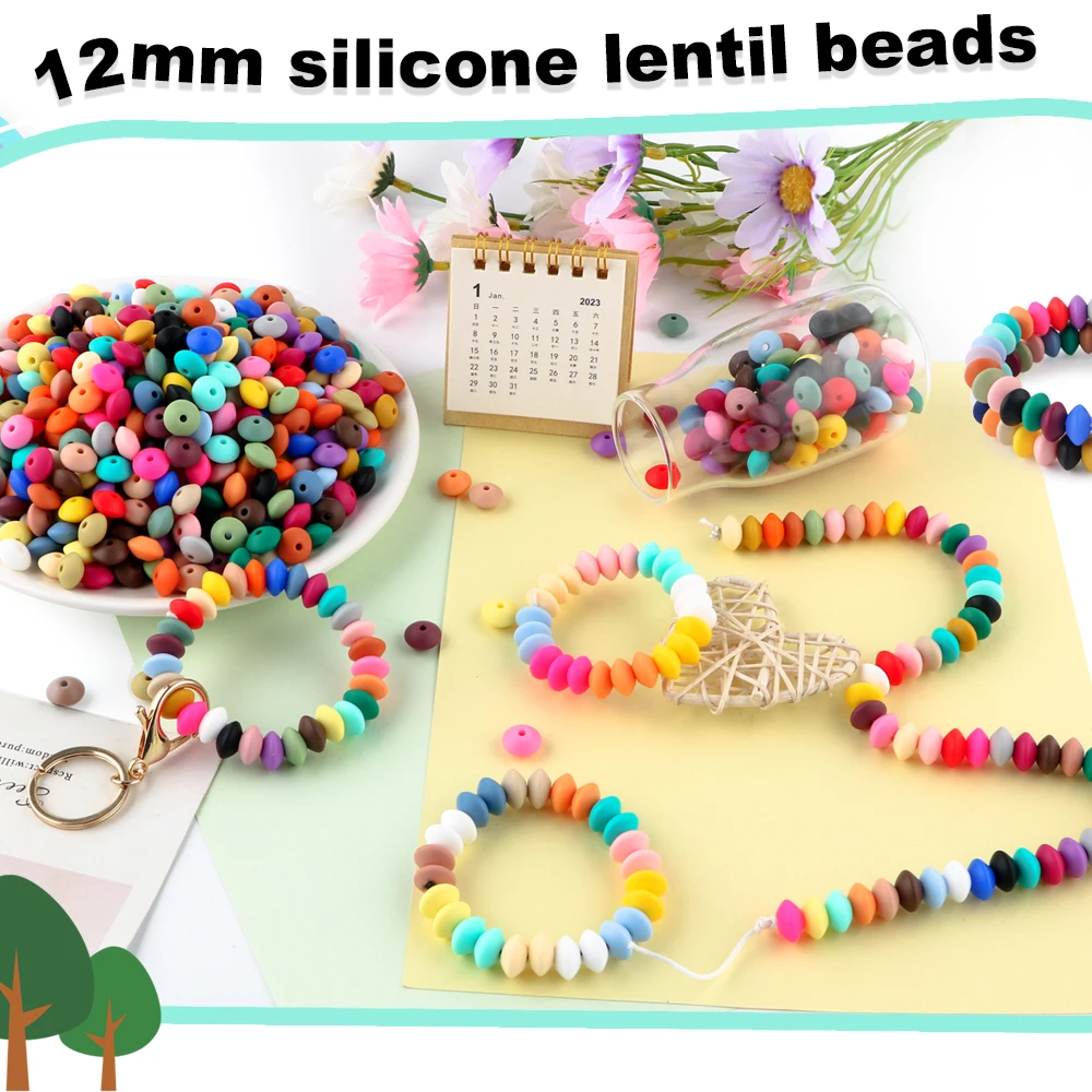 Silicone Lentil Spacer Beads for DIY Accessories (12mm, Multiple Quantities Available)