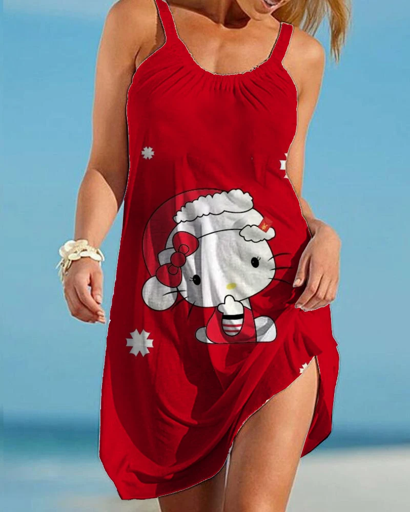 

2023 Newest Hello Kitty y2k Style Casual Loose Camisole Sleeveless Sexy Mini Skirt Summer Beach Dress Christmas Style Skirt