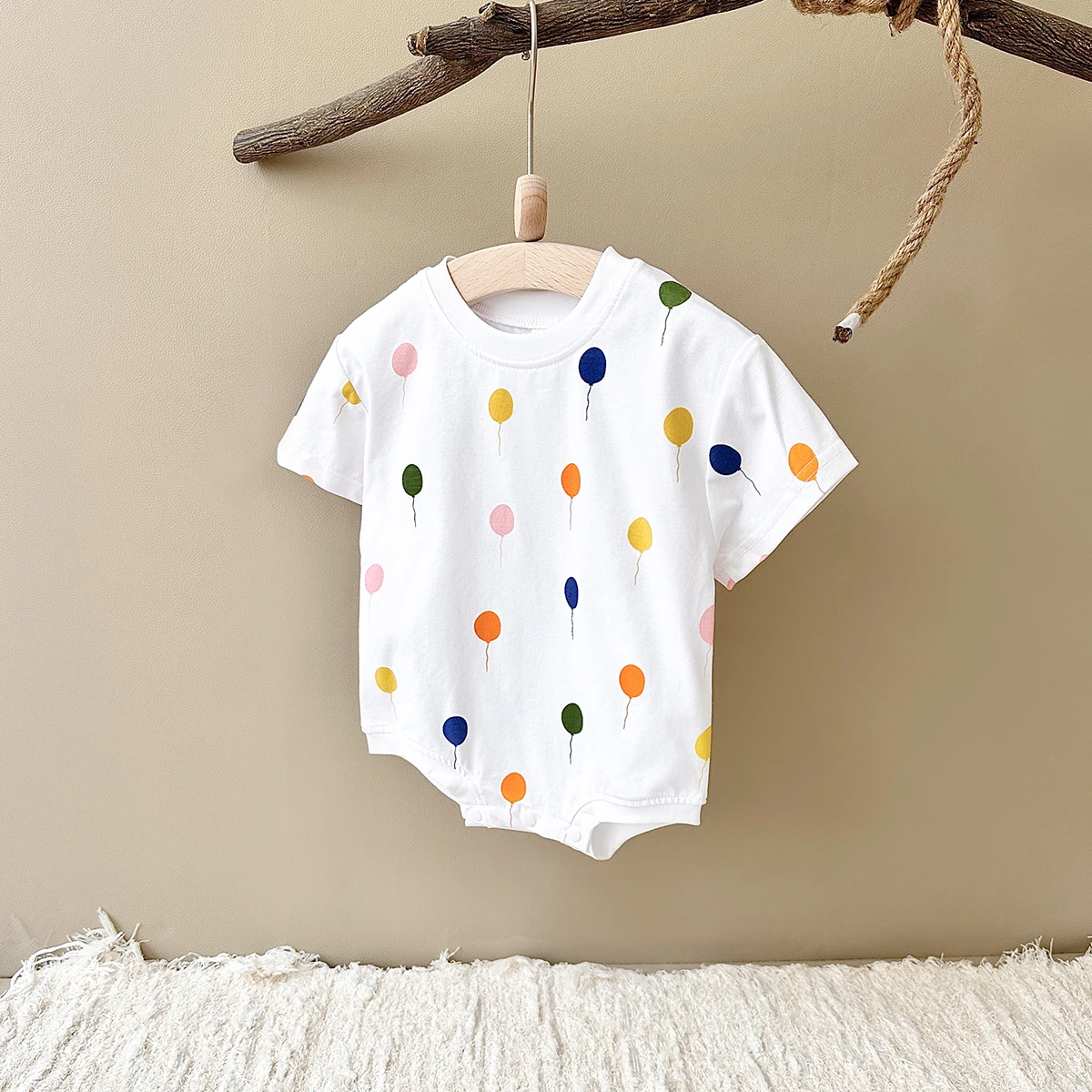 Newborn Jumpsuit Summer Baby Girls Romper Balloon Print Short Sleeved Cotton Infant Bodysuit Boys Child Clothing 0-18M 6