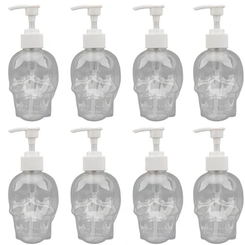 เครื่องจ่ายสบู่หัวกะโหลกสร้างสรรค์สไตล์กอธ 350 มลสีดำโปร่งใสเครื่องจ่ายสบู่แบบใช้ซ้ำได้ฮาโลวีนในครัวเรือนห้องน้ำฮาร์ดแวร์ 2