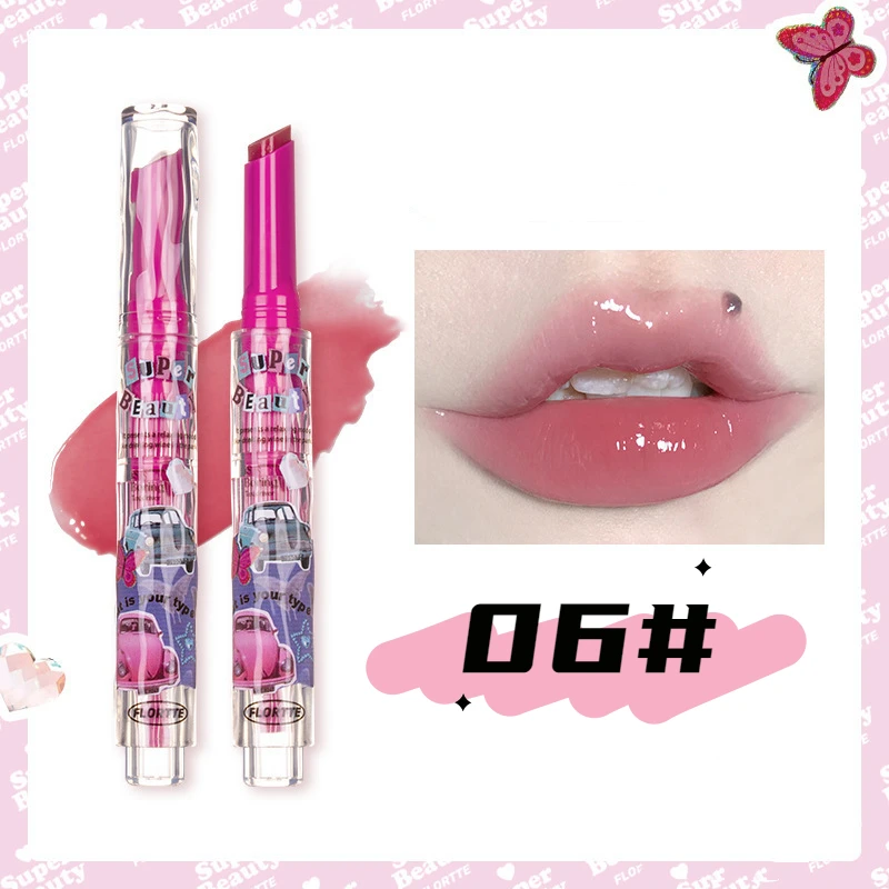 FLORTTE Solid Lip Gloss Water Light Glitter Clear Lipstick Pink Mirror Lip Glaze Jelly Moisturizing Tint Cosmetics Makeup
