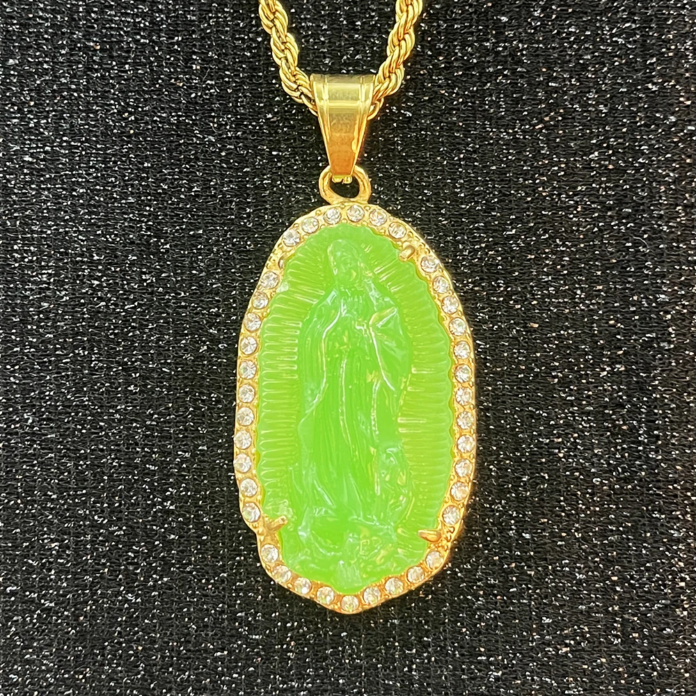 Oil Jade Virgin Mary Pendant Necklaces 