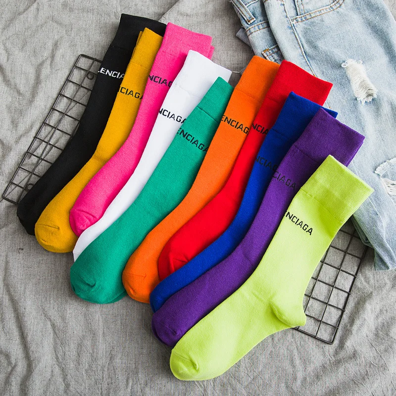 2024 New Paris Socks Personality Alphabet Trendy Brand Candy Color Socks Sports Skateboard Leisure Hip-hop Street Cotton Socks