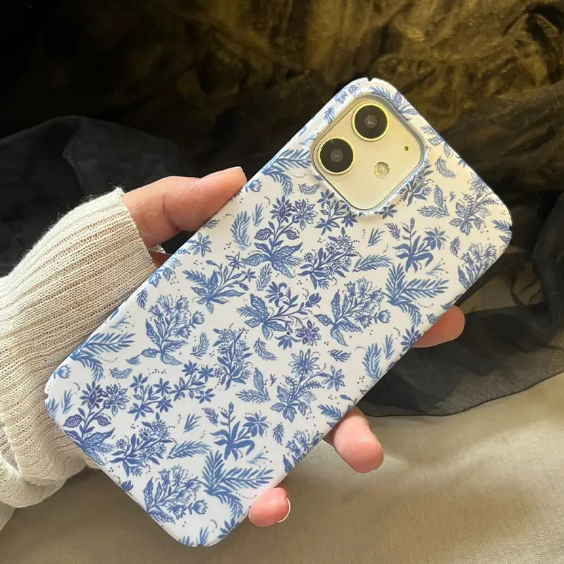 

Cute Blue And White Porcelain Floral Phone Case For iPhone 15 14 13 Pro Max 11 12 XR XS 7 8 Plus SE2 Retro Shockproof Bag Cover