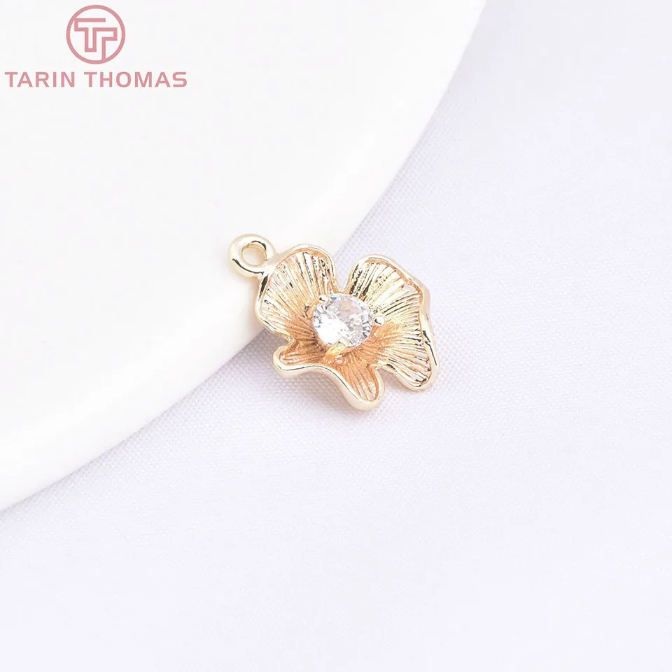 Beebeecraft – 10 Ciondoli Sole Fiore In Ottone Placcato Oro 18K – Con Zirconi Cubici E Vetro – Per Bigiotteria Fai-da-te