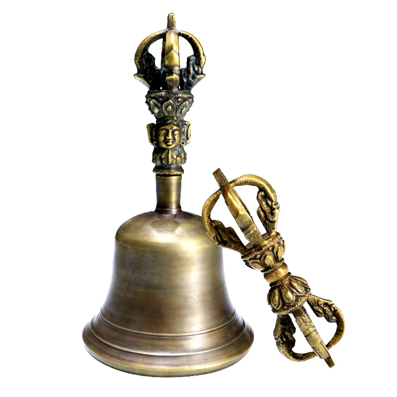 Vintage Brass Tibetan Bells Nepal Buddhist Hand Bell Dorje Vajra Yoga
