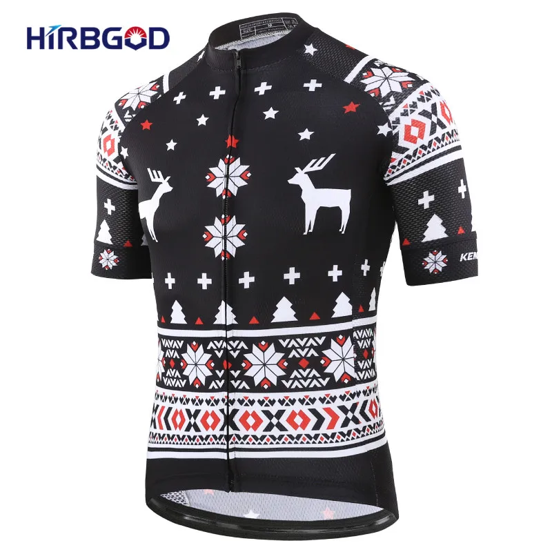

HIRBGOD Bike Jersey Pro MTB Team Anti-Wrinkle Cycling Jerseys Black Christmas Short Sleeve New Bicycle Sportwear Top Retro Shirt
