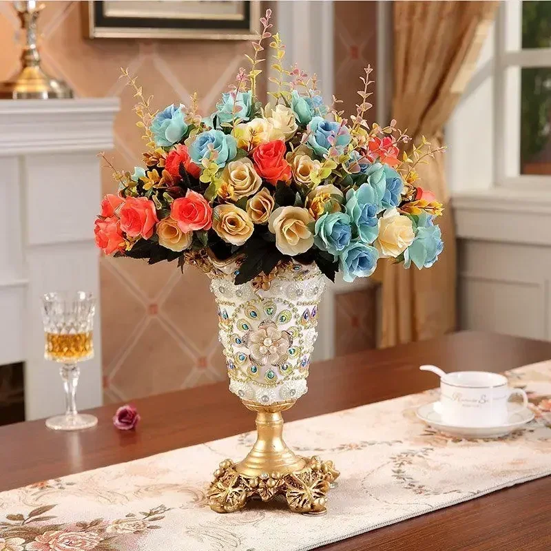 

European Luxury Diamond Resin Vase High-grade Fashionable Creative Home Crafts Figurine Decoration Livingroom Table Flower Pot
