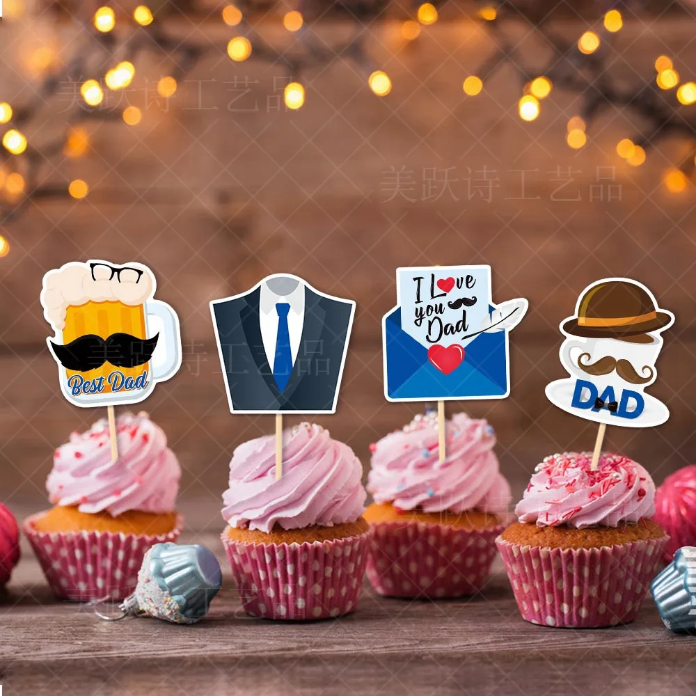 8PCS/Set Party DIY Baking Cupcake Decor Tools Happy Birthday Decoration Supplies Dad Birthday Cakes Topper for Father's Day