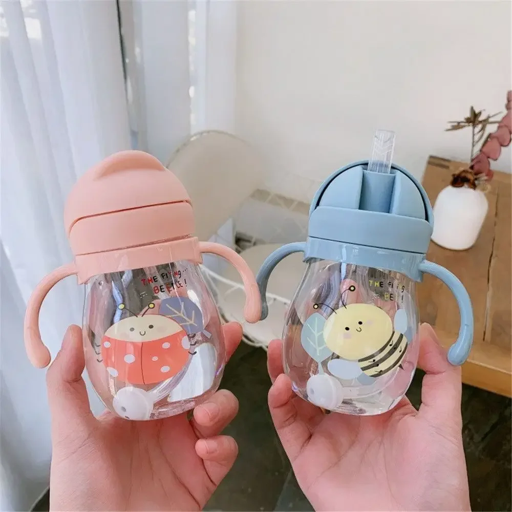 

350 ML Cute Cartoon Children Water Bottle Portable Children Drinking Bottles Handle Straw Drinkware Water Cup