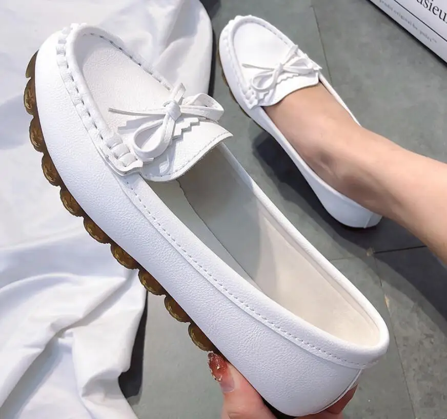 New Fashion Women Flats Shoes Pink Black Pure Color Plus Small soft-soled PU LeatherRound toe leather shoes Office Lady Shoes