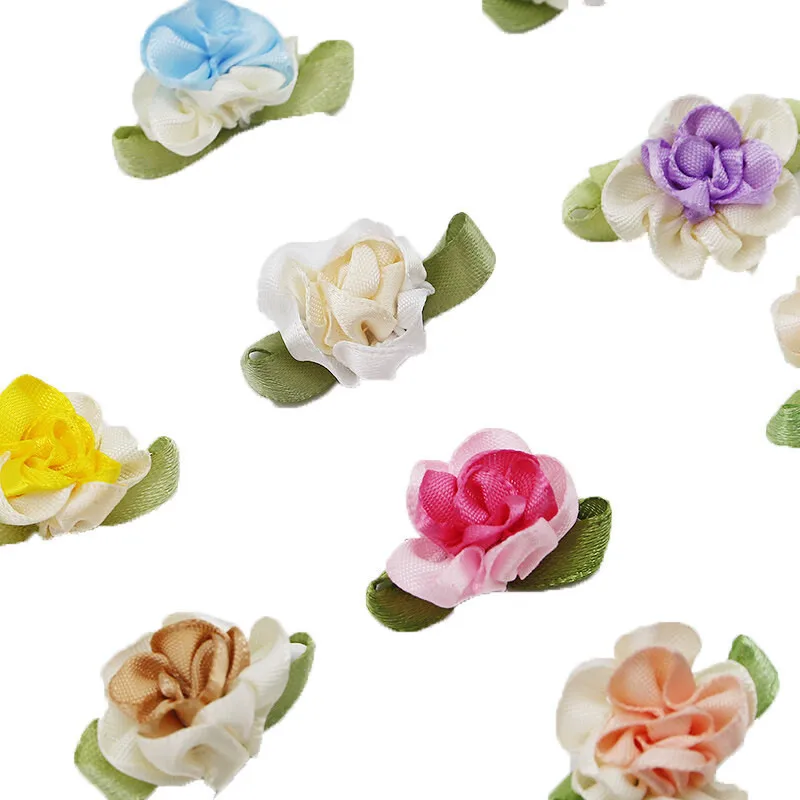 (20pcs/pack) 20*40mm Double Ribbon Leaf Silk Flower Simulation Jasmine Flower Hand Sewn Braided Hair Accessory Party Decoration