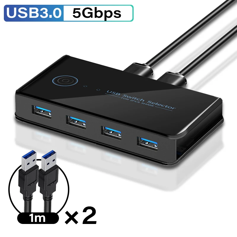 Conmutador USB 3,0 KVM, conmutador compartido, 2 entradas, 4 salidas, para ordenador portátil, PC, teclado, ratón, impresora, controlador, adaptador Hub