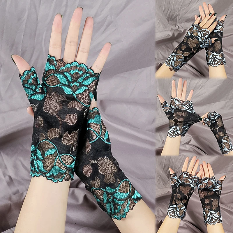 

New Lace Gloves Sexy Ultra-Thin Half Finger Gloves Women Summer Fingerless Elastic Mittens Cycling Driving Sunscreen Accessories