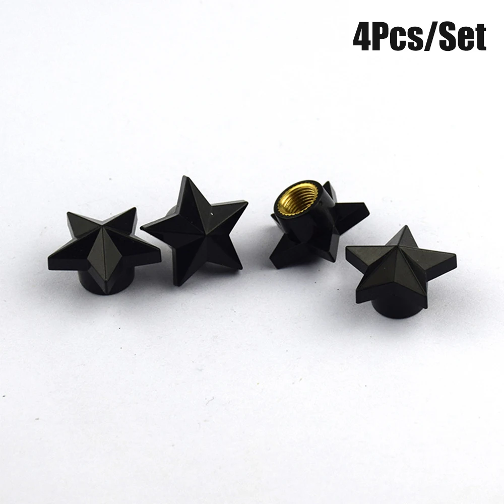 Set of 4 Pentagram-Shaped Tire Valve Stem Caps - Universal Fit Dust Covers