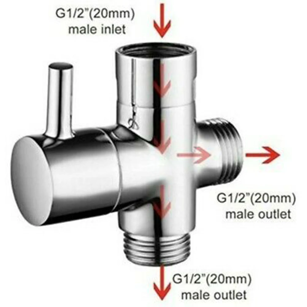 G1/2in 3 Way mosiężny zawór przełączający T Adapter konwerter chromowany do głowicy prysznicowej zawór przełączający trójdrożny zawór dystrybucji wody