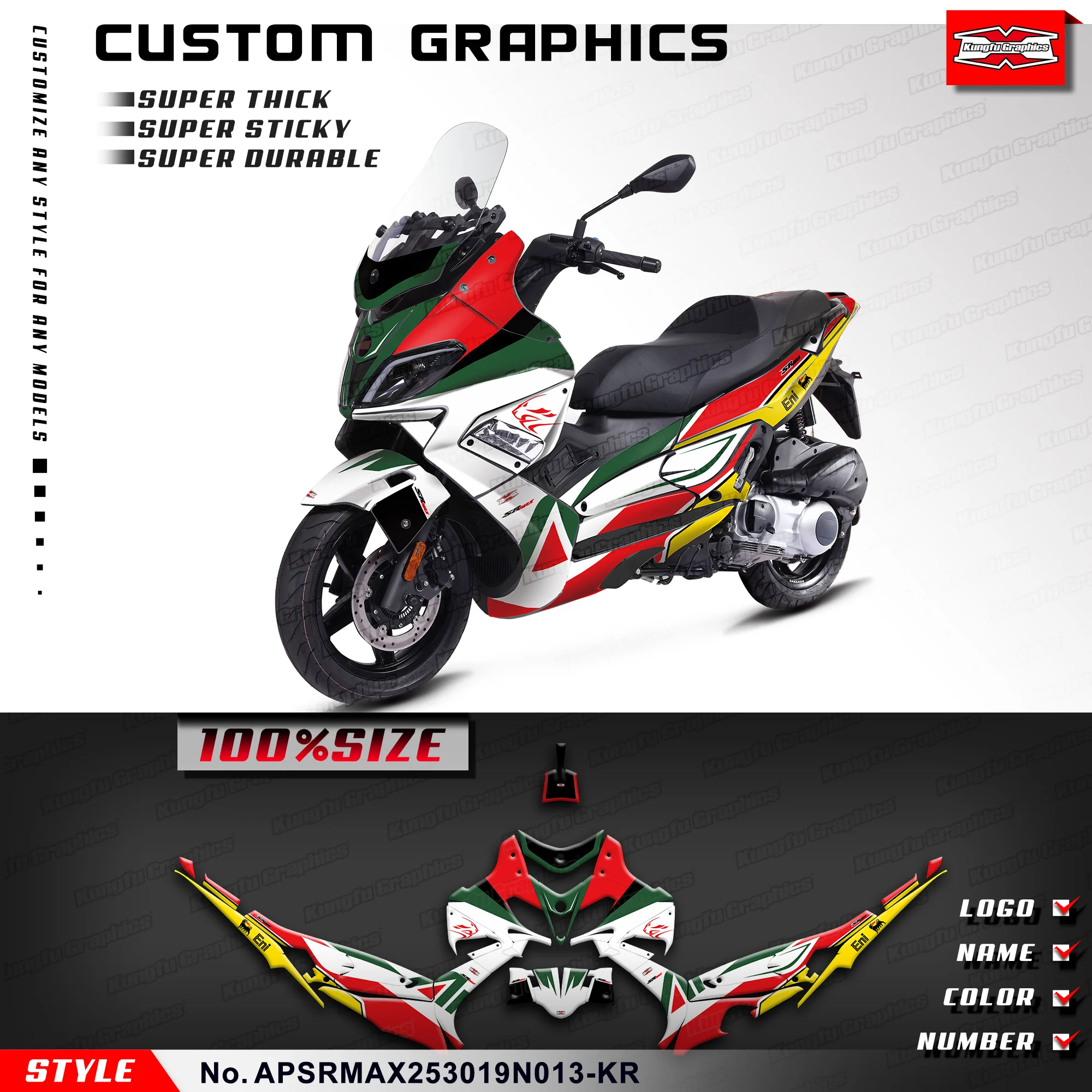 

KUNGFU GRAPHICS Racing Sticker Motorcycle Decals Kit for Aprilia SR MAX 250 300 2019 2020, APSRMAX253019N013-KR