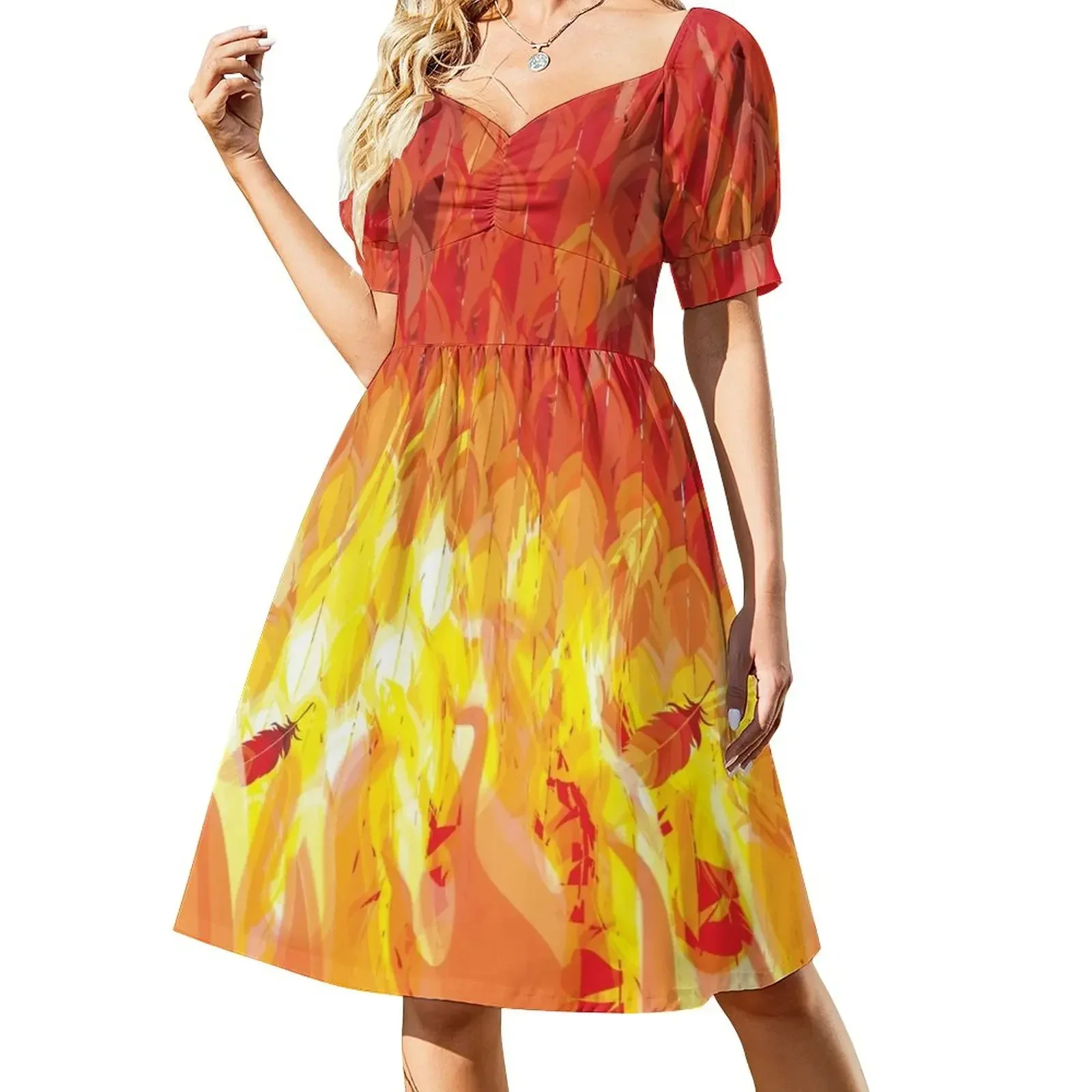 thumbnail image 1 of Vestido de manga corta Phoenix from the Flames, vestidos largos para mujer, vestidos estilo coreano, 1 of 8