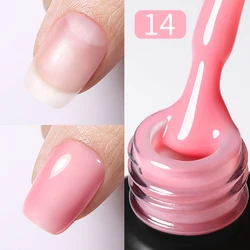 Milky Pink Glitter Rubber Base Gel Nail Polish - 15ml Semi-Permanent Varnish, Soak-Off, Self-Leveling UV LED Formula (Rubber Base 14)