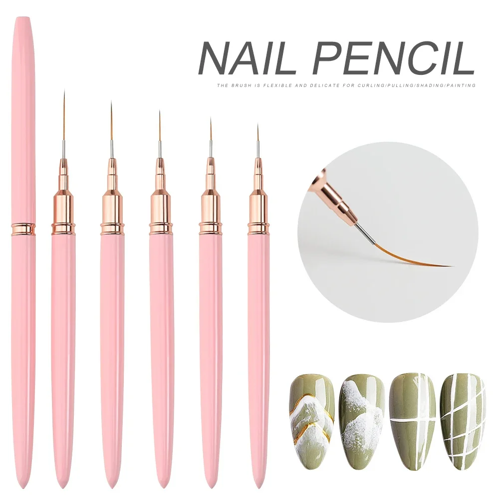5pcs Nail Art Pen Set Brushes Set Elongated Lines Striping Drawing UV Gel Painting Nail Design Pen Professional Manicure Tool 2