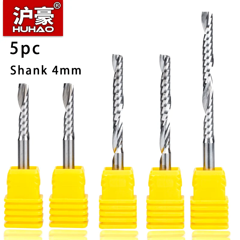 Huhao 5pcs/lot Single Flute Spiral Cutter Router Bit Shank 4mm Cnc End
