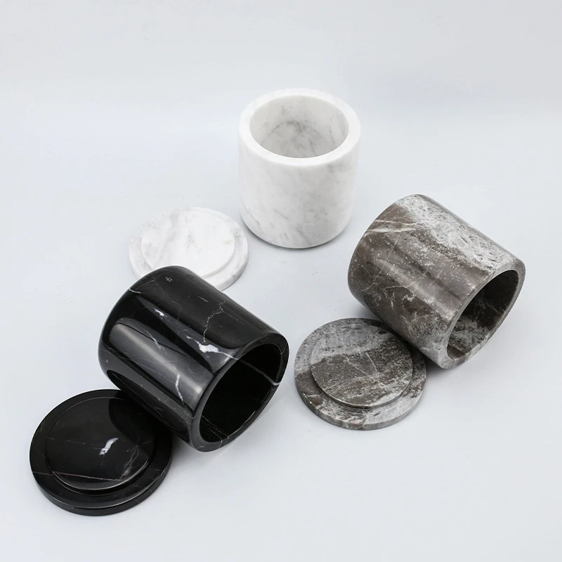 

Factory Direct Sales Customized Wholesale 50 PCS Natural Marble Candle Jar with lid Black Jazz White Green Base Ornaments Home