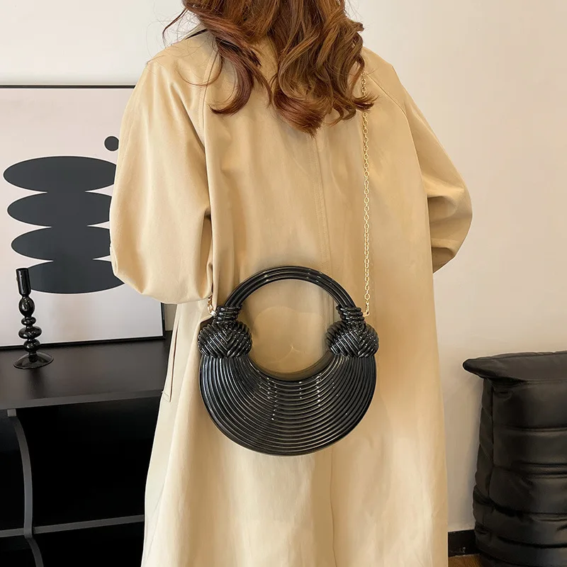 Women Fashion Acrylic Shoudler Bag Gold Silver Box Shape Handbag Women Chain Crossbody Bag High Quality Dinner