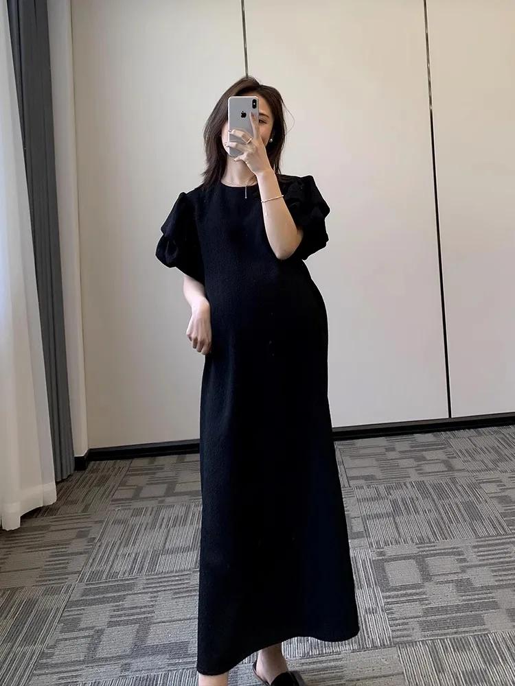 

Summer Pregnant Woman Brief Dress Back Split Puff Sleeve Maternity Chiffon Dress Ankle-length Office Lady Elegant Pencil Dresses