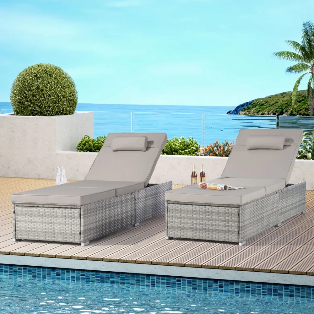 Outdoor Chaise Lounge Chair Set of 2 with Patio Pool Chairs Tanning Lounges for Outside, with Adjustable, Outdoor Patio Chaise 2