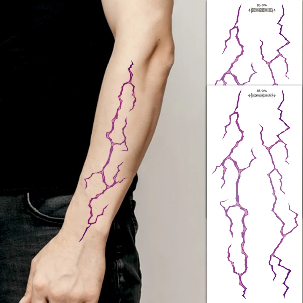 Large Fake Tattoo Stickers 2PCS Detailed Black and Red Lightning Vein Design for Halloween Party Face & Body Art Supplies