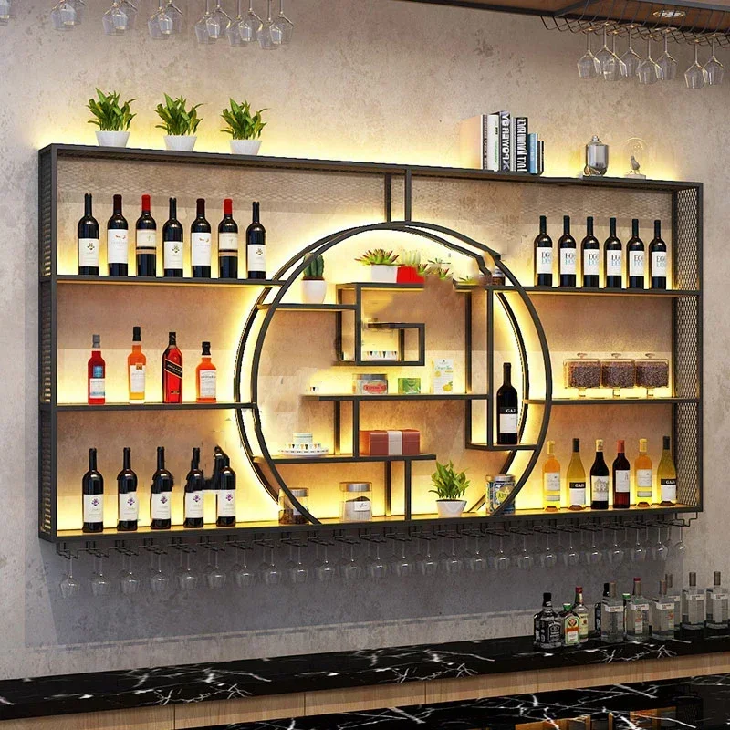 Whisky Club Bar Cabinet Shelf Hanging Cellar Industrial Metal Wine Cabinets Storage Modern Armario Para Vinos Liquor Furniture