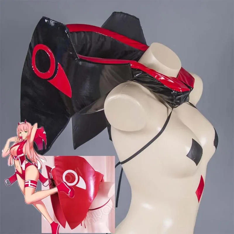 

02 DARLING in the FRANXX Anime Zero Two Cosplay props cab helmet 02 sexy leather lingeries Black white red Halloween pro