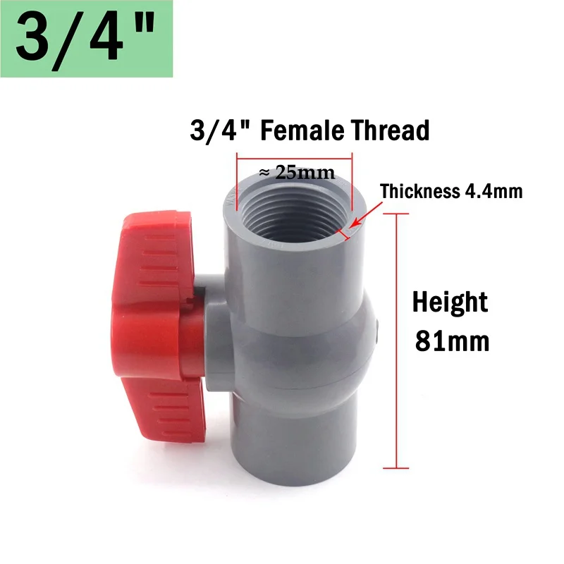 1pc 1/2"~2" Thread and Socket Type Grey PVC Ball Valve Garden Irrigation Fittings Aquarium Fish Tank Switch Ball Valve 