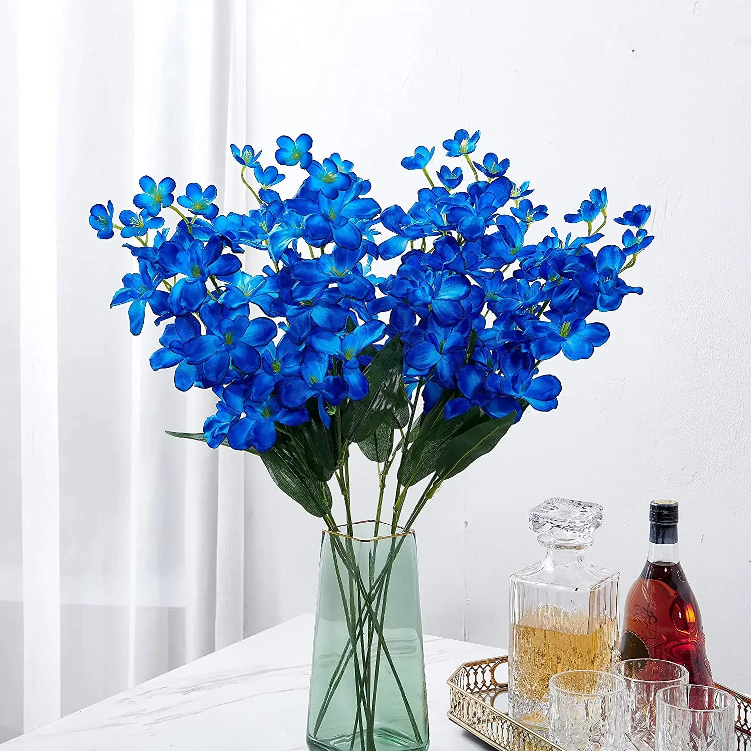 Set of 10 Elegant Blue Artificial Orchid Stems for Weddings and Home Décor