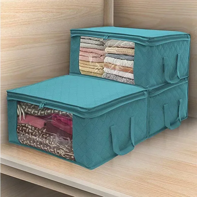Large Capacity Clothing Storage Box Folding Non Woven Fabric Quilts Clothes Organizer Case With Zipper Organiseurs De Rangement 2