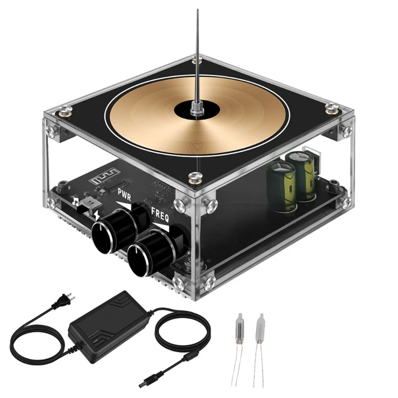 Altoparlante al plasma musicale con bobina di Tesla musicale DC8-32v Modulo bobina di musica al plasma Tesla dorato con guscio acrilico Spina di alimentazione UE/USA  44