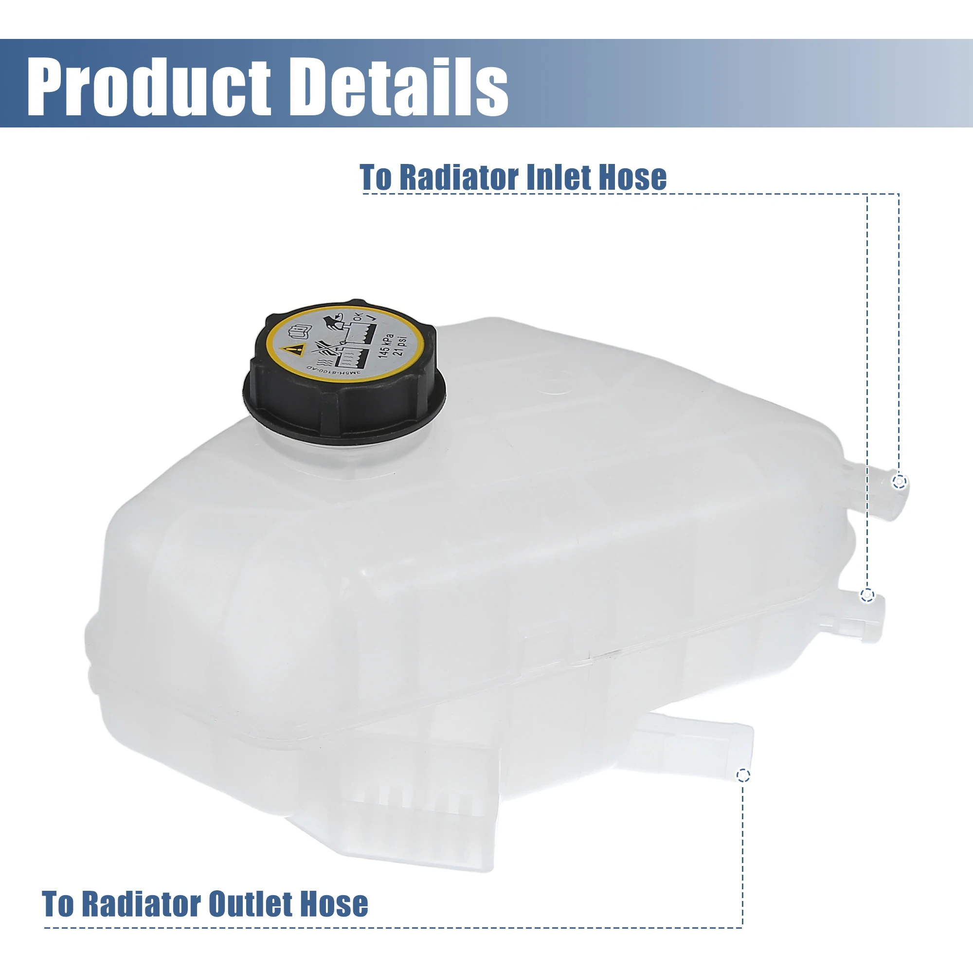 UXCELL 1 세트 라디에이터 냉각수 확장 헤더 탱크 병(포드 1504818용 캡 포함)