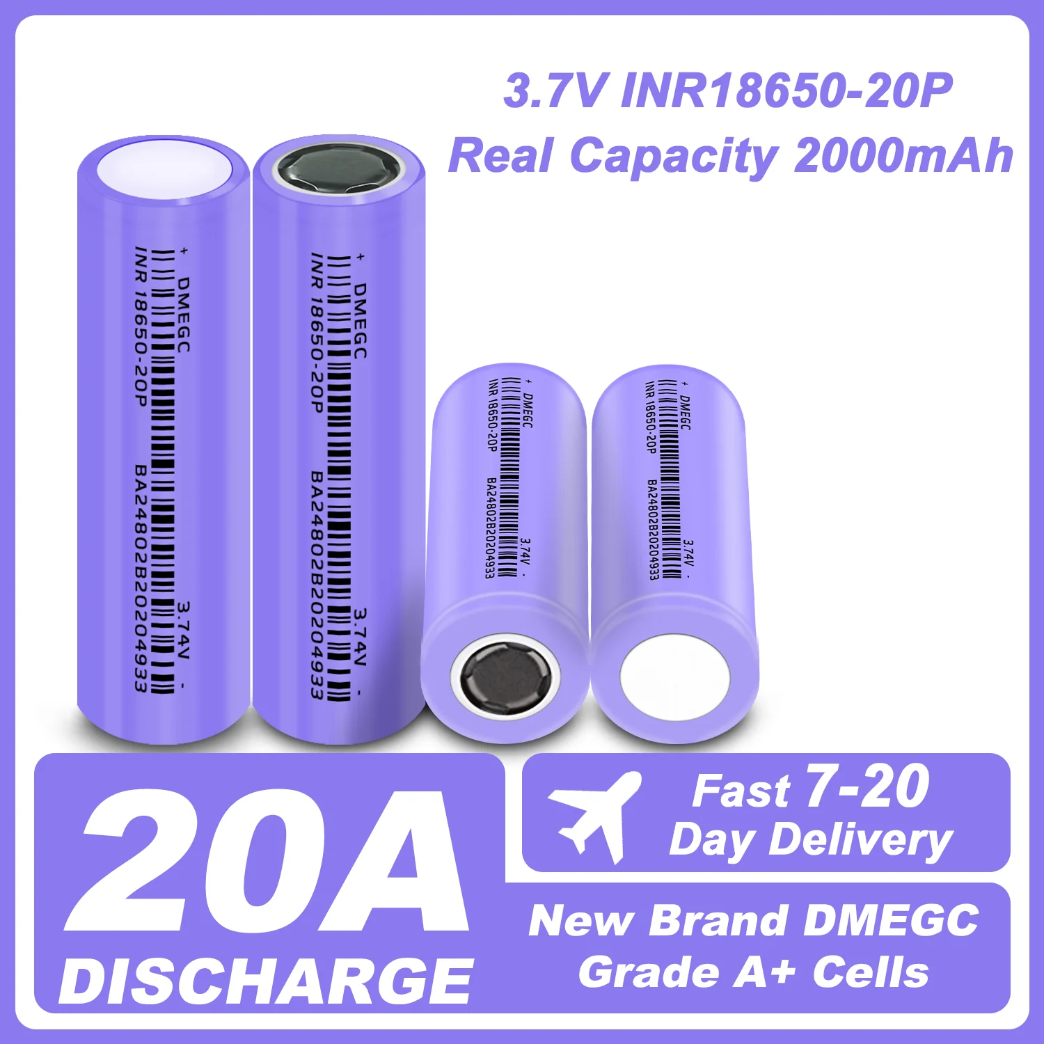 NIELFTOR 18650 Lithium Battery 2025, 10C 20A Discharge 3.7V 2000mAh INR18650 Li ion Rechargeable Battery for Drone
