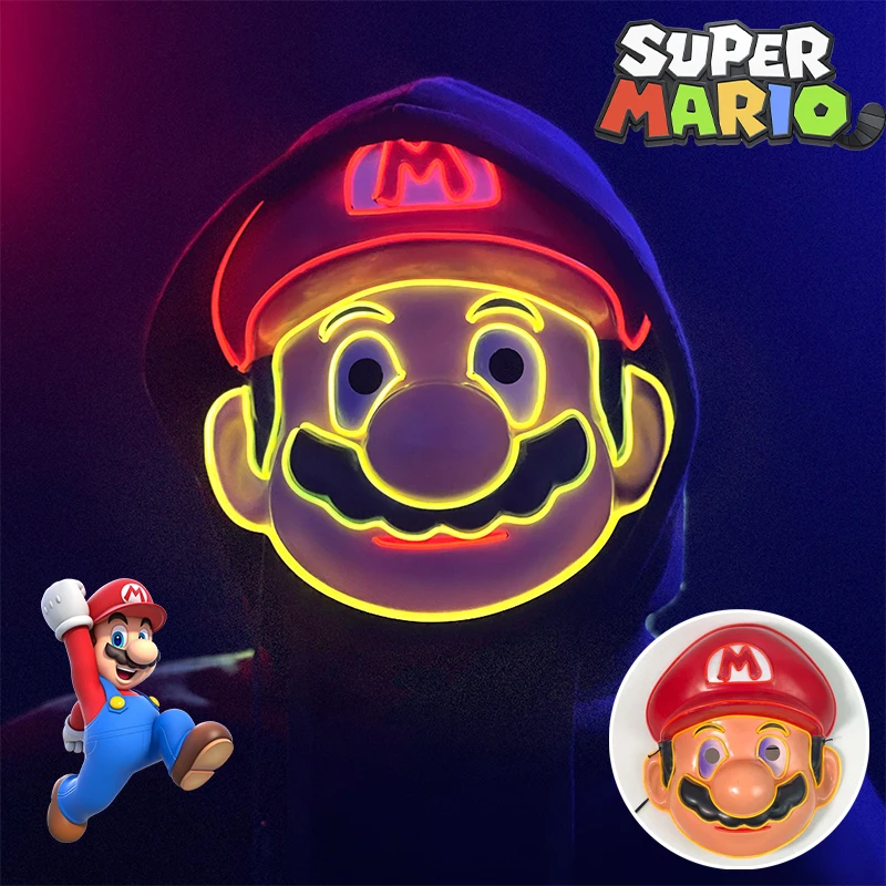 Super Mario Cartoon Led Light Face Mask Anime Figure Luigi Fashion Party Cosplay Luminescenza Mask Halloween Birthday Gathering