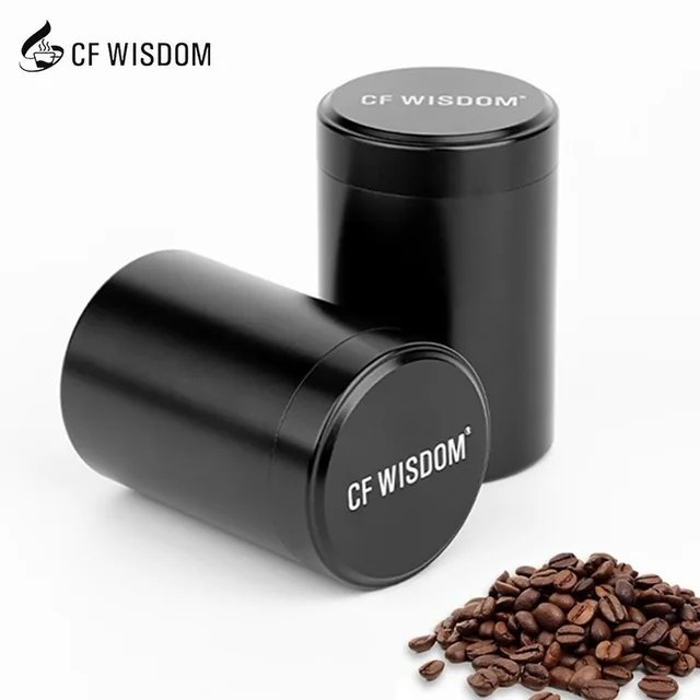 CF WISDOM Portable Coffee Canister Outdoor Coffee Bean Storage Can Set Aluminium Alloy Black Coffee Spice Can Travel Camping Use