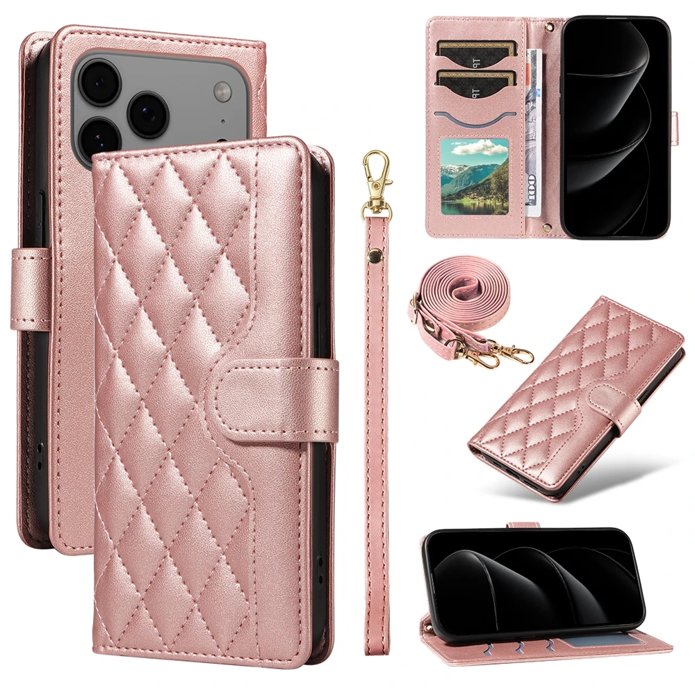 Elegant Leather Lanyard Wallet Magnetic Phone Flip Case & Purse Cover