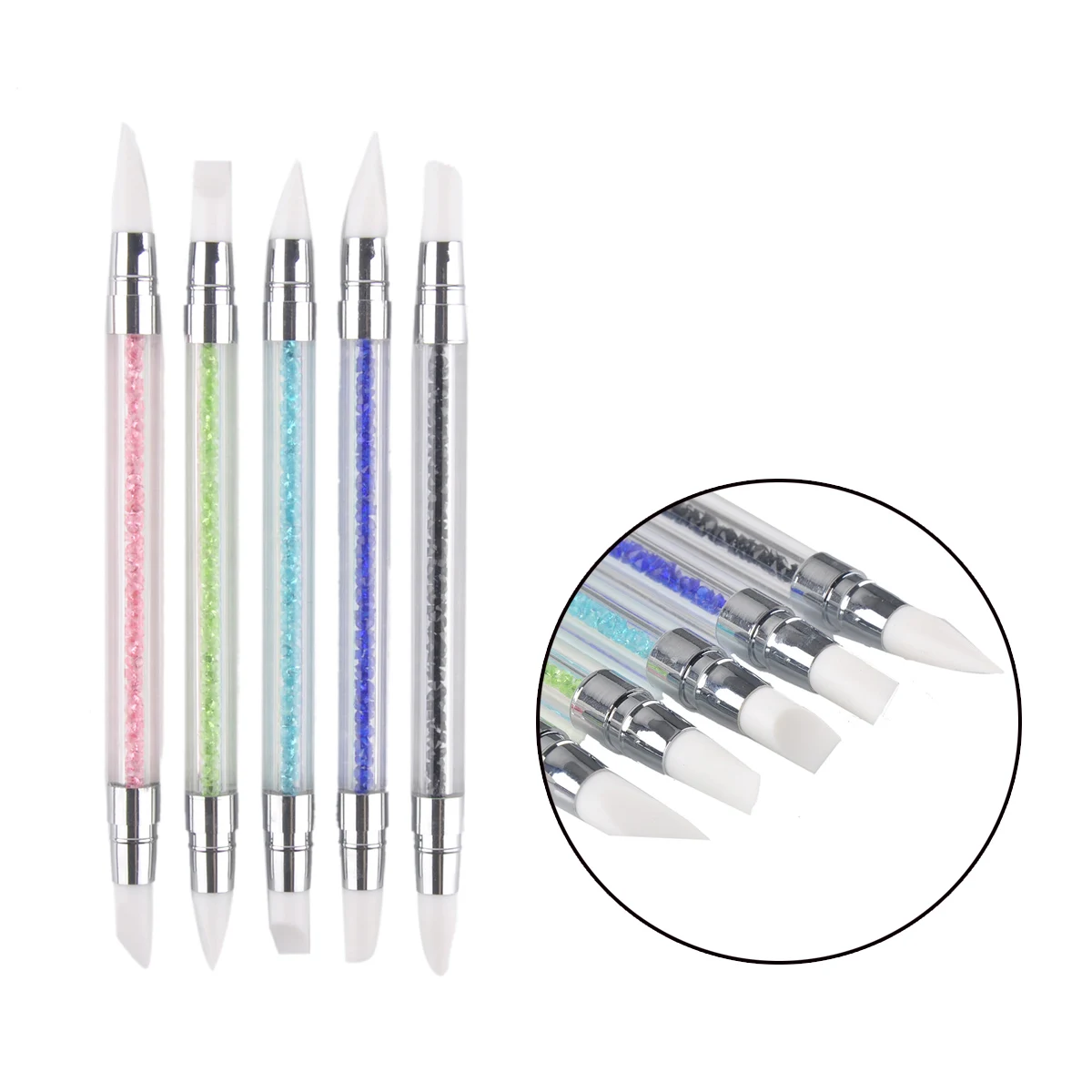 5 Pcs Nail Art Pen,Soft Silicone Carving Craft Supplies,Pottery Sculpture UV Gel Building Clay Pencil DIY Tools