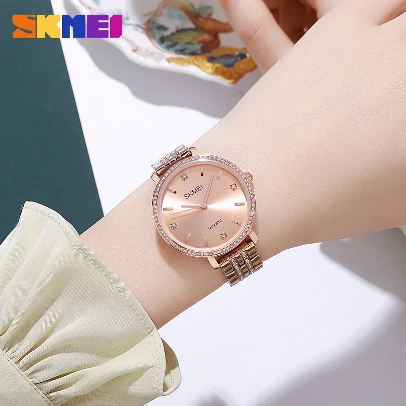 SKMEI 2006 Luxury Waterproof Women Quartz Watches Elegant Style Sport Girl Wristwatch Golden Masonry Dial Clock 1620 Reloj mujer 5